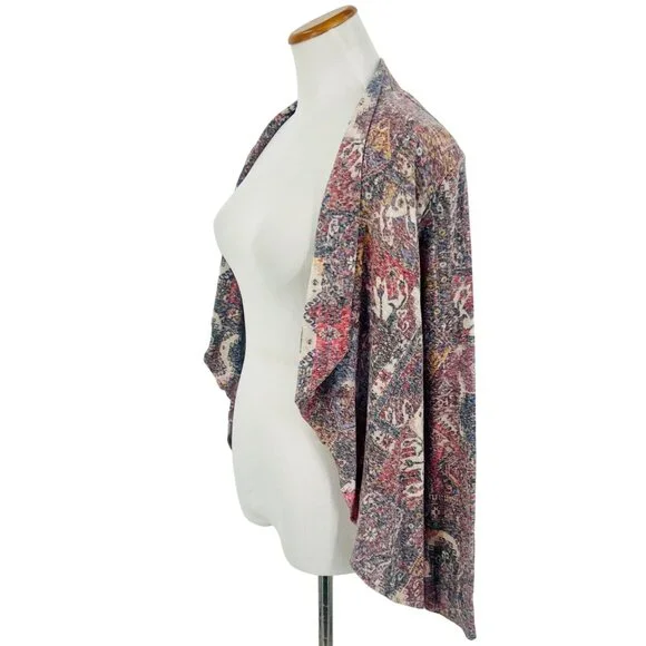 Anthropologie Open Front Multicolored Knit Cardigan | Boho Cottagecore Artsy L - Picture 14 of 16